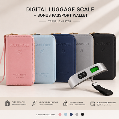 RFID protected passport wallet and digital luggage scale - Outbound Travel Co